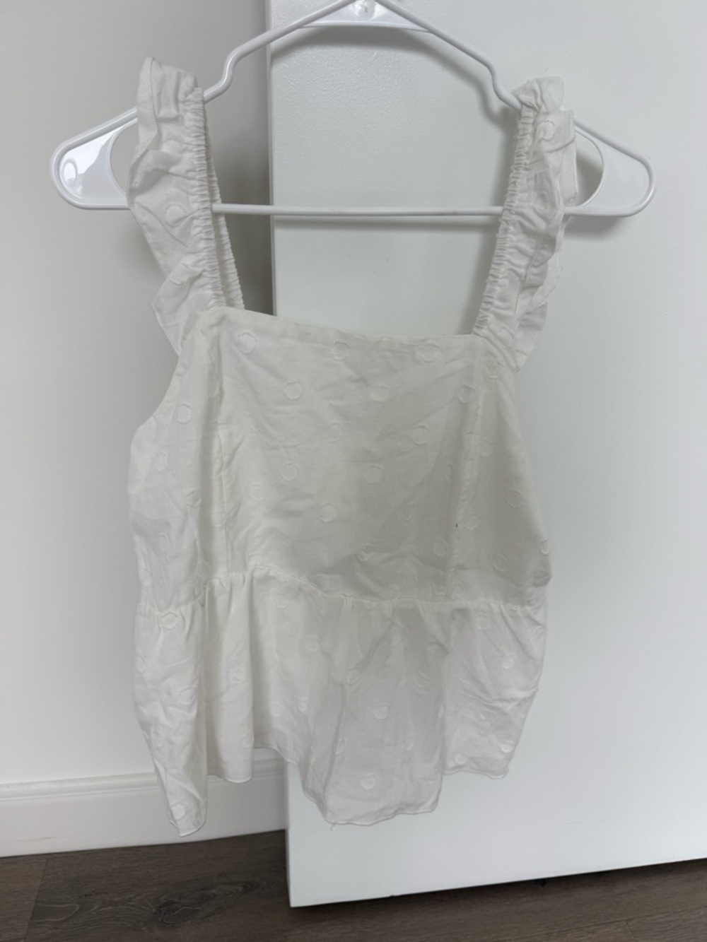 Women’s White Ruffle Strap Peplum Top
